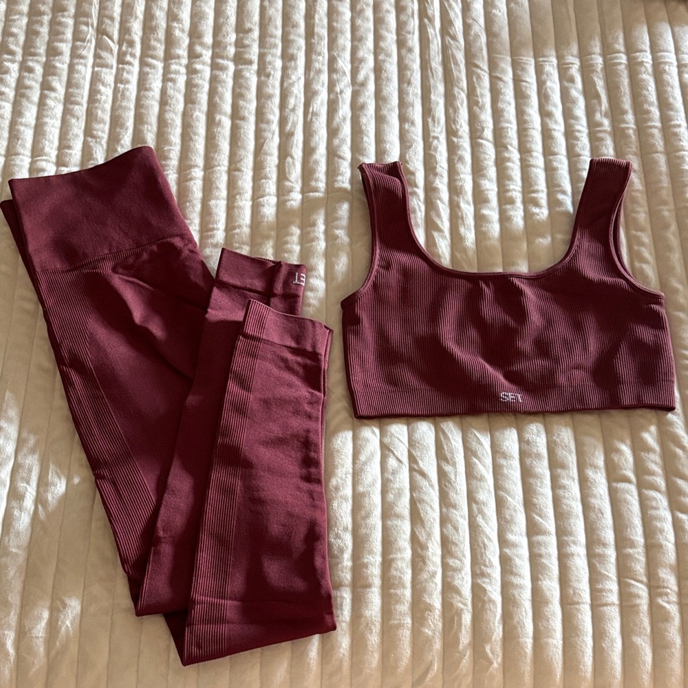 Set Active Maroon Ribbed Activewear - image 1